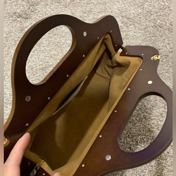 Vintage Style Handmade Genuine Embossed Leather Wooden Frame Bag/Crossbody - Picture 16 of 16